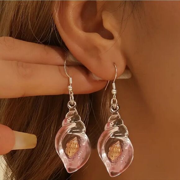Hand crafted glowing seashell dangle earrings - Picture 2 of 4